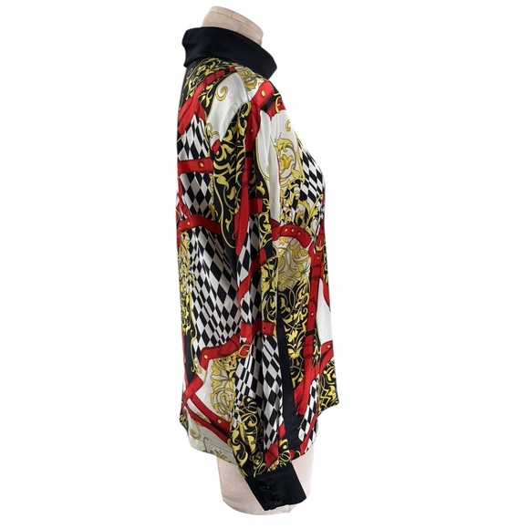 Vintage Escada Baroque Belt Print Mock Neck Silk Charmeuse Blouse Medium/Large - Picture 4 of 11